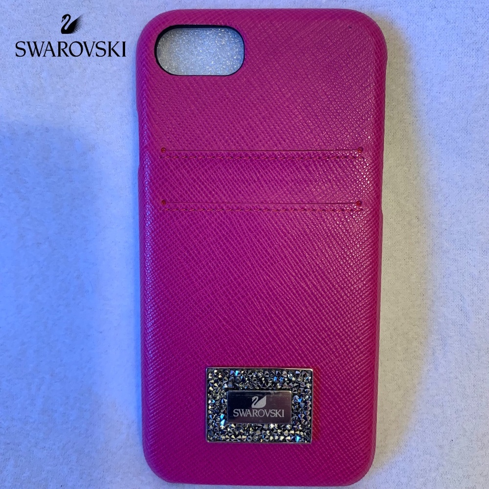 Swarovski iPhone 7 Jeweled Case Fuchsia Grosgrain NWT only unsealed for photo